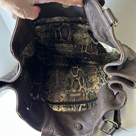 Aqua Madonna Espresso Brown Leather Quilted Front Satchel Shoulder Bag - Picture 6 of 15